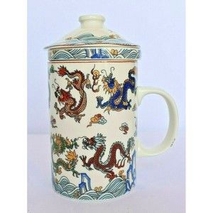 3 Piece Chinese Inspired Porcelain Tea Infuser Set - Dragons